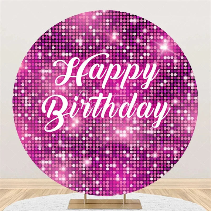 Aperturee - Aperturee Black and Silver Glitter Sequins Round Backdrop Happy Birthday Party Decoration Shimmering Bokeh Circle Cover