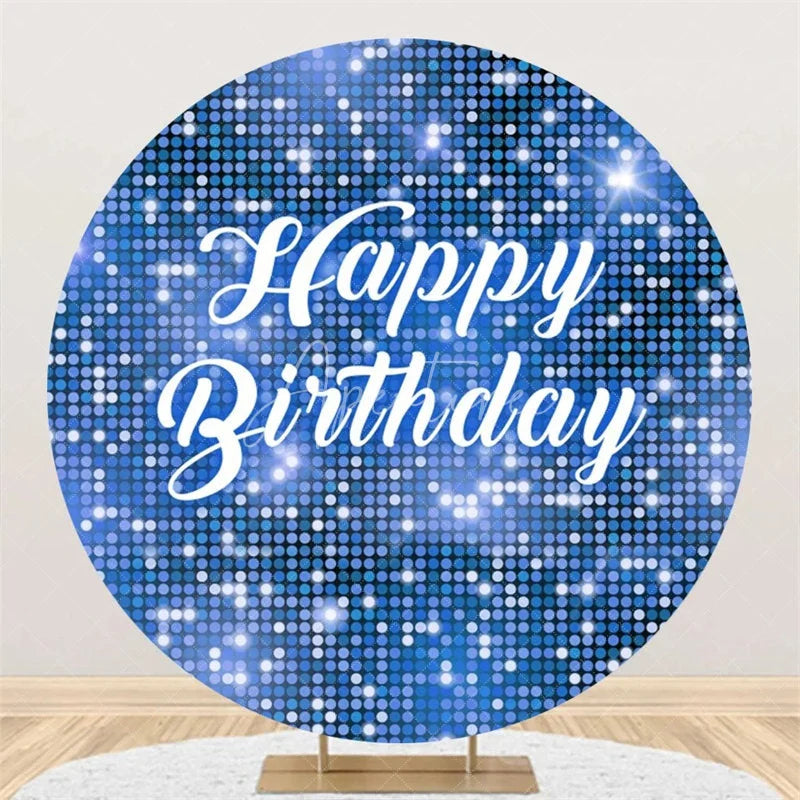 Aperturee - Aperturee Black and Silver Glitter Sequins Round Backdrop Happy Birthday Party Decoration Shimmering Bokeh Circle Cover