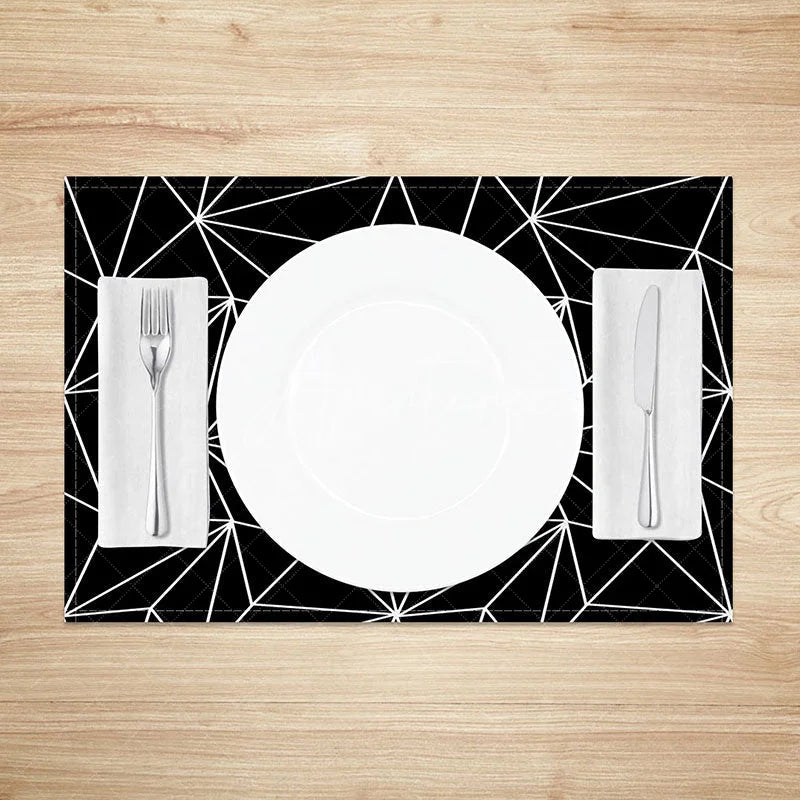 Aperturee - Aperturee Black and White Abstract Geometric Set of 4 Placemats for Modern Minimalist and Contemporary Decor
