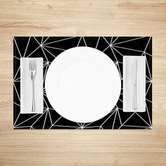 Aperturee - Aperturee Black and White Abstract Geometric Set of 4 Placemats for Modern Minimalist and Contemporary Decor