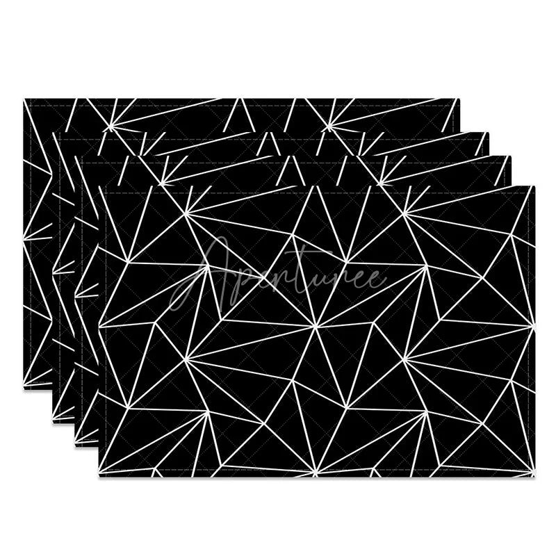 Aperturee - Aperturee Black and White Abstract Geometric Set of 4 Placemats for Modern Minimalist and Contemporary Decor