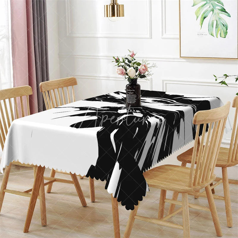 Aperturee - Aperturee Black and White Abstract Splash Rectangle Tablecloth Modern Ink Explosion Graphic Table Cover Decor