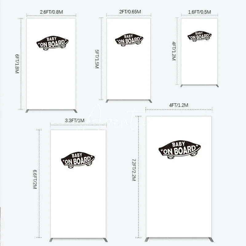 Aperturee - Aperturee Black and White Baby On Board Car Emblem Rectangle Arch Backdrop for Baby Shower Party Decor
