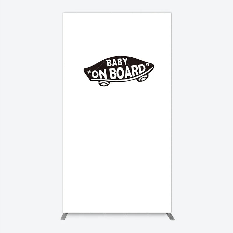 Aperturee - Aperturee Black and White Baby On Board Car Emblem Rectangle Arch Backdrop for Baby Shower Party Decor
