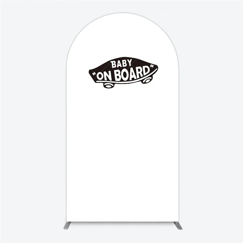 Aperturee - Aperturee Black and White Baby On Board Car Shape Round Top Arch Backdrop for Baby Shower and New Baby Celebration Decor