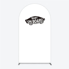 Aperturee - Aperturee Black and White Baby On Board Car Shape Round Top Arch Backdrop for Baby Shower and New Baby Celebration Decor