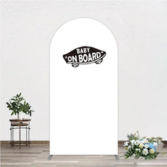 Aperturee - Aperturee Black and White Baby On Board Car Shape Round Top Arch Backdrop for Baby Shower and New Baby Celebration Decor