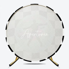 Aperturee - Aperturee Black and White Checkered 1950s Rock and Roll Happy 5th Birthday Round Backdrop Retro Car and Milkshake Party Decor