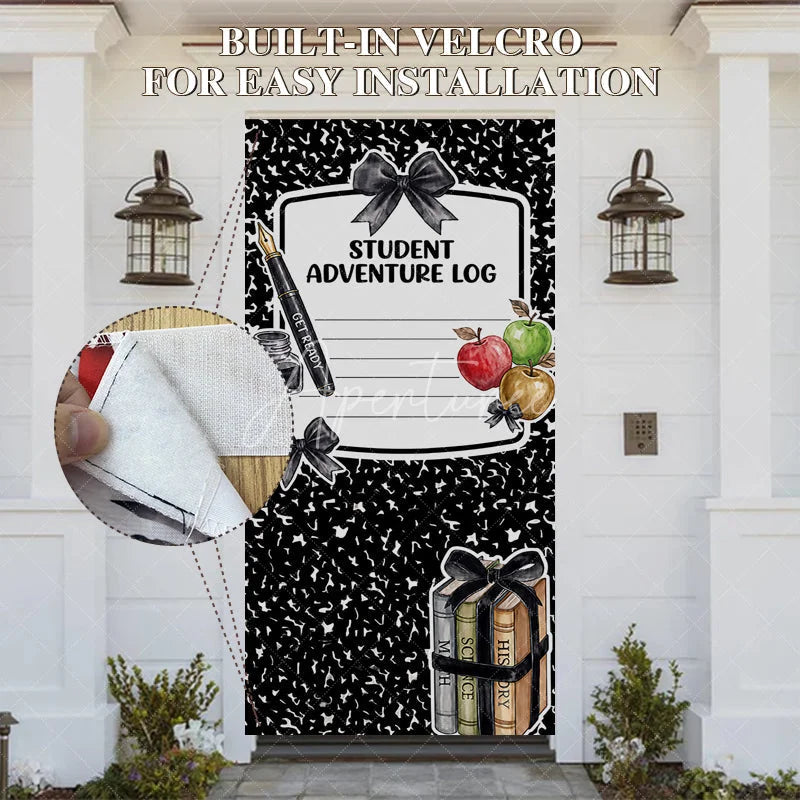 Aperturee - Aperturee Black and White Composition Notebook Student Adventure Log Door Cover School Books and Apples for Back to School