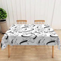 Aperturee - Aperturee Black and White Fish Totem Tablecloth for Modern Coastal Nautical or Minimalist Dining Decor