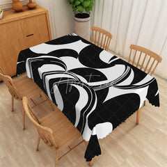 Aperturee - Aperturee Black and White Geometric Crescent Rectangle Tablecloth Abstract Curved Shape Modern Table Cover