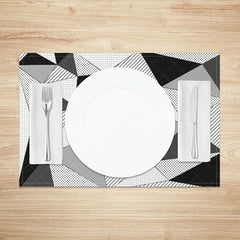 Aperturee - Aperturee Black and White Geometric Pattern Set of 4 Placemats for Modern Minimalist Kitchen and Dining Room Decor