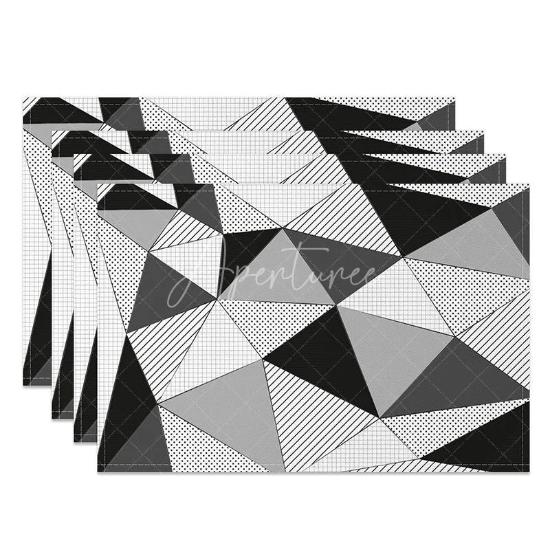 Aperturee - Aperturee Black and White Geometric Pattern Set of 4 Placemats for Modern Minimalist Kitchen and Dining Room Decor
