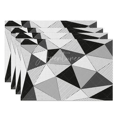 Aperturee - Aperturee Black and White Geometric Pattern Set of 4 Placemats for Modern Minimalist Kitchen and Dining Room Decor