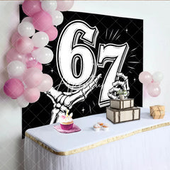 Aperturee - Aperturee Black and White Gothic Skeleton Hands 7th Birthday Backdrop Edgy Celebration Party Decor for Adult Milestones