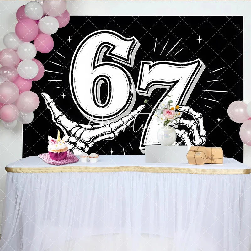 Aperturee - Aperturee Black and White Gothic Skeleton Hands 7th Birthday Backdrop Edgy Celebration Party Decor for Adult Milestones