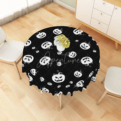 Aperturee - Aperturee Black and White Jack-o’-Lantern Halloween Round Tablecloth for Modern and Spooky Gothic Decor