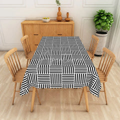 Aperturee - Aperturee Black and White Plaid Rectangle Tablecloth Modern Farmhouse Line Pattern for Kitchen and Dining Decor