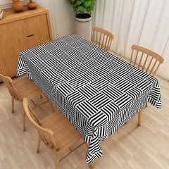 Aperturee - Aperturee Black and White Plaid Rectangle Tablecloth Modern Farmhouse Line Pattern for Kitchen and Dining Decor