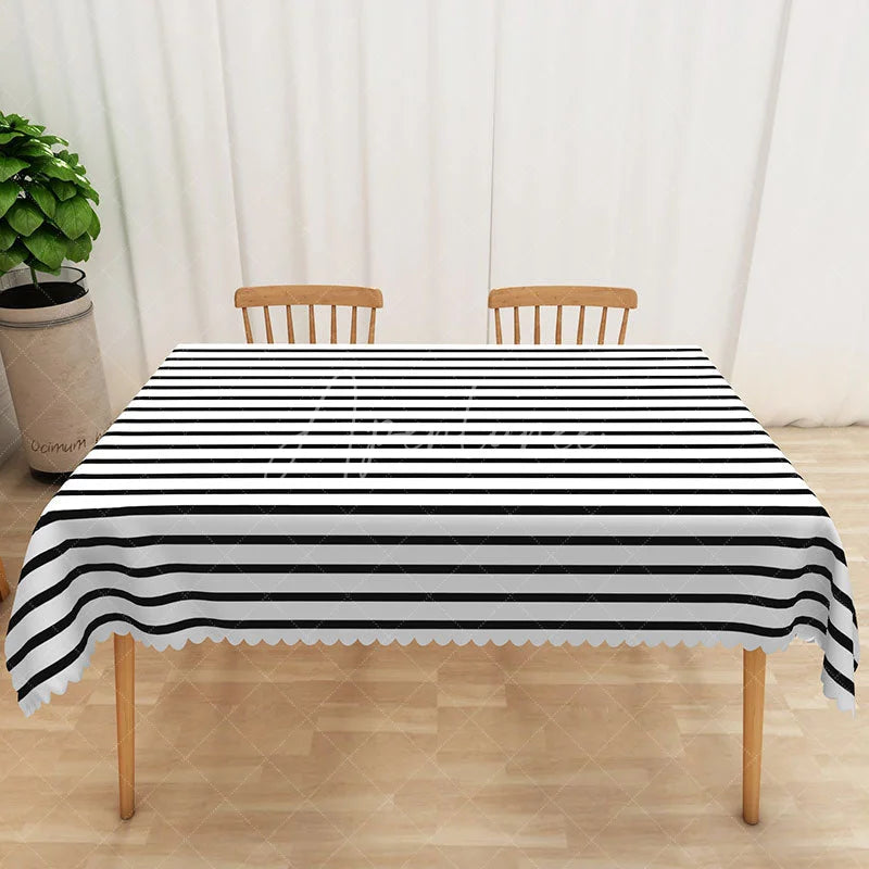 Aperturee - Aperturee Black and White Striped Rectangle Tablecloth Modern Bold Vertical Stripe Table Cover Halloween Party Home Decor