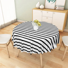 Aperturee - Aperturee Black and White Striped Round Tablecloth Bold Modern Pattern Table Cover for Halloween Party