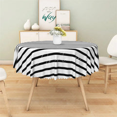 Aperturee - Aperturee Black and White Striped Round Tablecloth Bold Modern Pattern Table Cover for Halloween Party