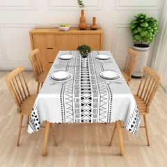 Aperturee - Aperturee Black and White Tribal Rectangle Tablecloth Boho Geometric Lines Pattern Minimalist Dining Room Decor