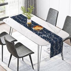 Aperturee - Aperturee Black And White Weeds Vine Leaves Dots Table Runner