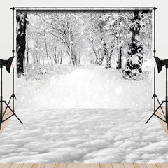 Aperturee - Aperturee Black and White Winter Forest Combo Set Backdrop Snowy Path Through the Trees Moody Holiday Photo Scene