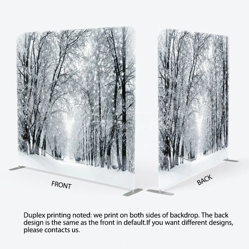 Aperturee - Aperturee Black and White Winter Forest Double-Sided Tension Fabric Backdrop Snowy Trees Path Holiday Photo Booth