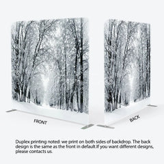 Aperturee - Aperturee Black and White Winter Forest Double-Sided Tension Fabric Backdrop Snowy Trees Path Holiday Photo Booth