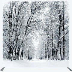 Aperturee - Aperturee Black and White Winter Forest Double-Sided Tension Fabric Backdrop Snowy Trees Path Holiday Photo Booth