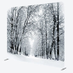 Aperturee - Aperturee Black and White Winter Forest Double-Sided Tension Fabric Backdrop Snowy Trees Path Holiday Photo Booth