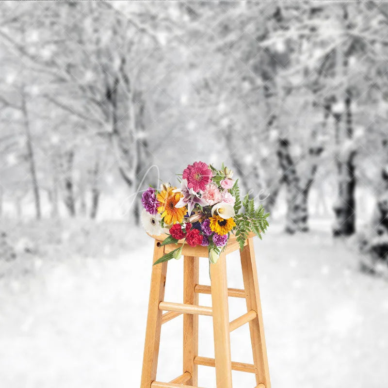 Aperturee - Aperturee Black and White Winter Forest Photography Backdrop Snowy Path Through the Trees Moody Holiday Photo Background
