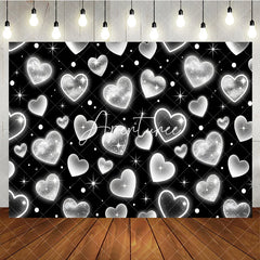Aperturee - Aperturee Black and White Y2K Glitter Heart Pattern Birthday Backdrop Sparkling Elegant Party Celebration Decor