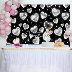 Aperturee - Aperturee Black and White Y2K Glitter Heart Pattern Birthday Backdrop Sparkling Elegant Party Celebration Decor