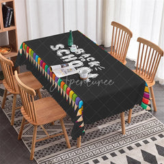 Aperturee - Aperturee Black Back to School Rectangle Tablecloth with Colorful Pencils and Chalk Text Fun Classroom Party Decor