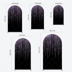 Aperturee - Aperturee Black Background with Lavender Glitter Sparkling Shimmering Round Top Arch Backdrop Elegant Celebration Party Decor