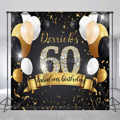 Aperturee - Aperturee Black Balloon Custom Name 60 Fabulous Birthday Backdrop