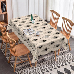 Aperturee - Aperturee Black Beige Tribal Geometric Rectangle Tablecloth Modern Boho Diamond Ikat Aztec Style Dining Table Cover Decoration