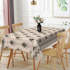 Aperturee - Aperturee Black Beige Tribal Geometric Rectangle Tablecloth Modern Boho Diamond Ikat Aztec Style Dining Table Cover Decoration