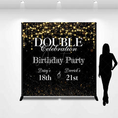 Aperturee - Aperturee Black Bokeh Custom Name Double Birthday Party Backdrop