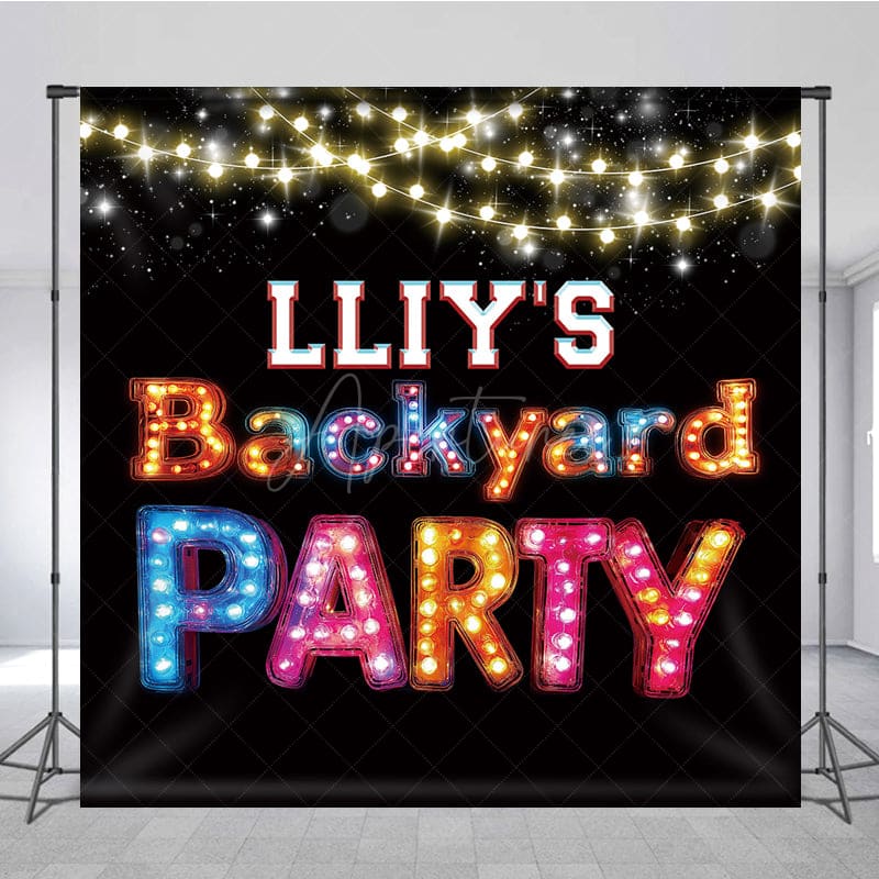 Aperturee - Aperturee Black Bokeh Lights Backyard Party Custom Backdrop