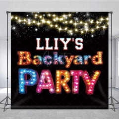 Aperturee - Aperturee Black Bokeh Lights Backyard Party Custom Backdrop