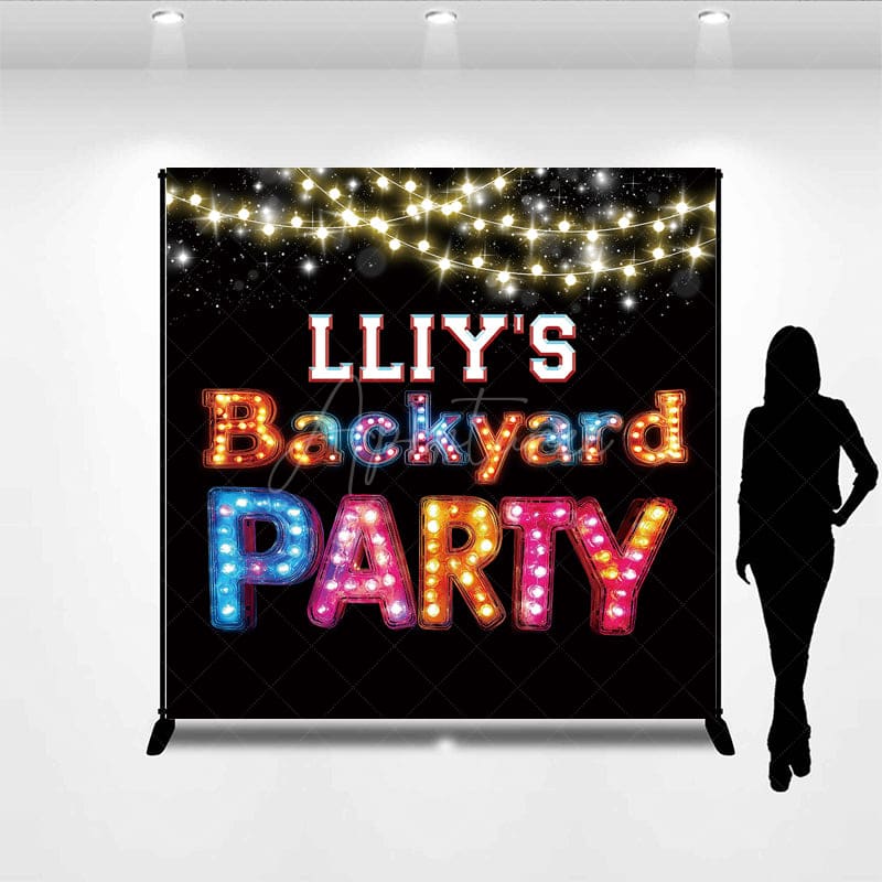 Aperturee - Aperturee Black Bokeh Lights Backyard Party Custom Backdrop