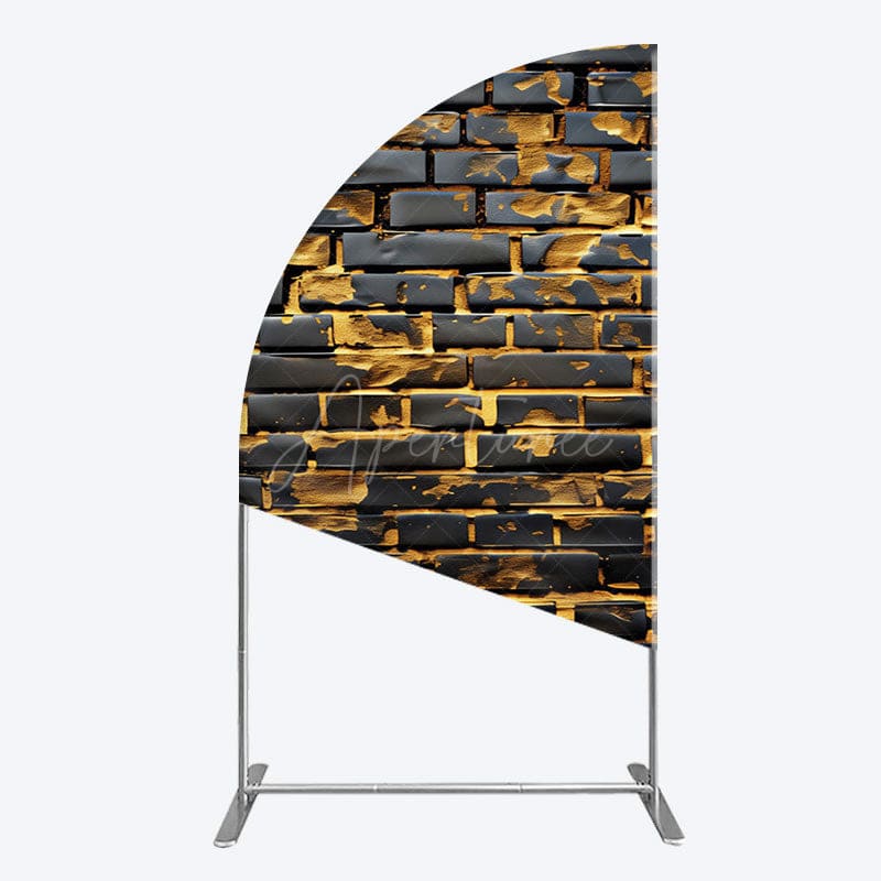 Aperturee - Aperturee Black Bricks Wall Golden Engraved Half Moon Arch Backdrop