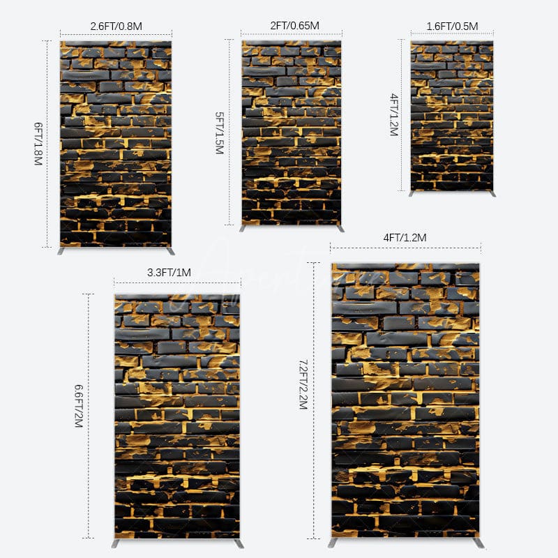 Aperturee - Aperturee Black Bricks Wall Golden Engraved Rectangle Backdrop