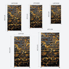 Aperturee - Aperturee Black Bricks Wall Golden Engraved Rectangle Backdrop