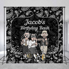 Aperturee - Aperturee Black Cashew Flower Custom Name Birthday Backdrop