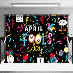 Aperturee - Aperturee Black Colorul Ribbons Funny April Fools Day Backdrop